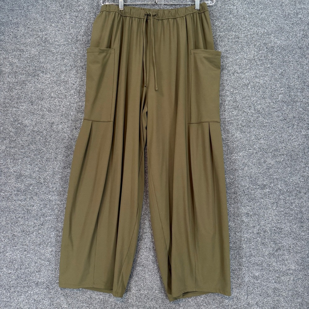 Halara Pants Womens Large Green Pleated Wide Leg Cargo Pull On Athleisure